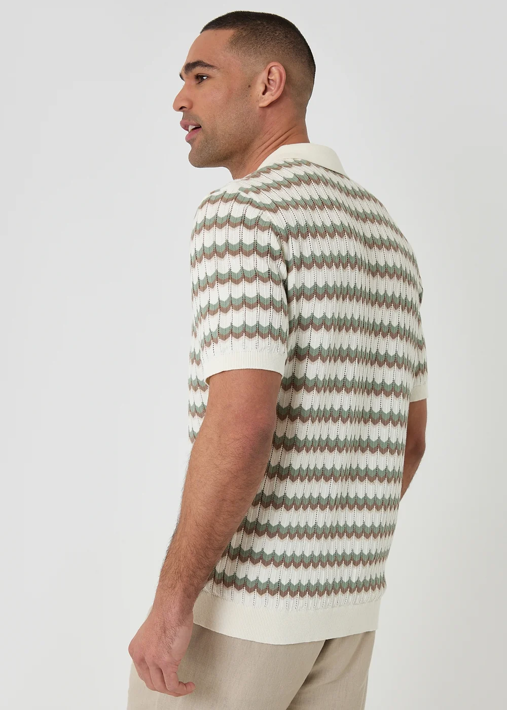 Threadbare Multi Herringbone Knitted Quarter Zip Polo - M Image 2