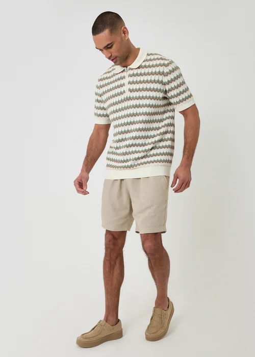 Threadbare Multi Herringbone Knitted Quarter Zip Polo - M Image 3