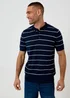 Threadbare Navy Ribbed Stripe Knitted Polo - XL Image 1