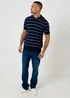 Threadbare Navy Ribbed Stripe Knitted Polo - XL Image 3