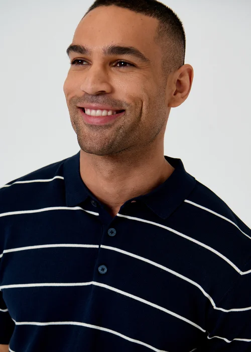 Threadbare Navy Ribbed Stripe Knitted Polo - XL Image 4