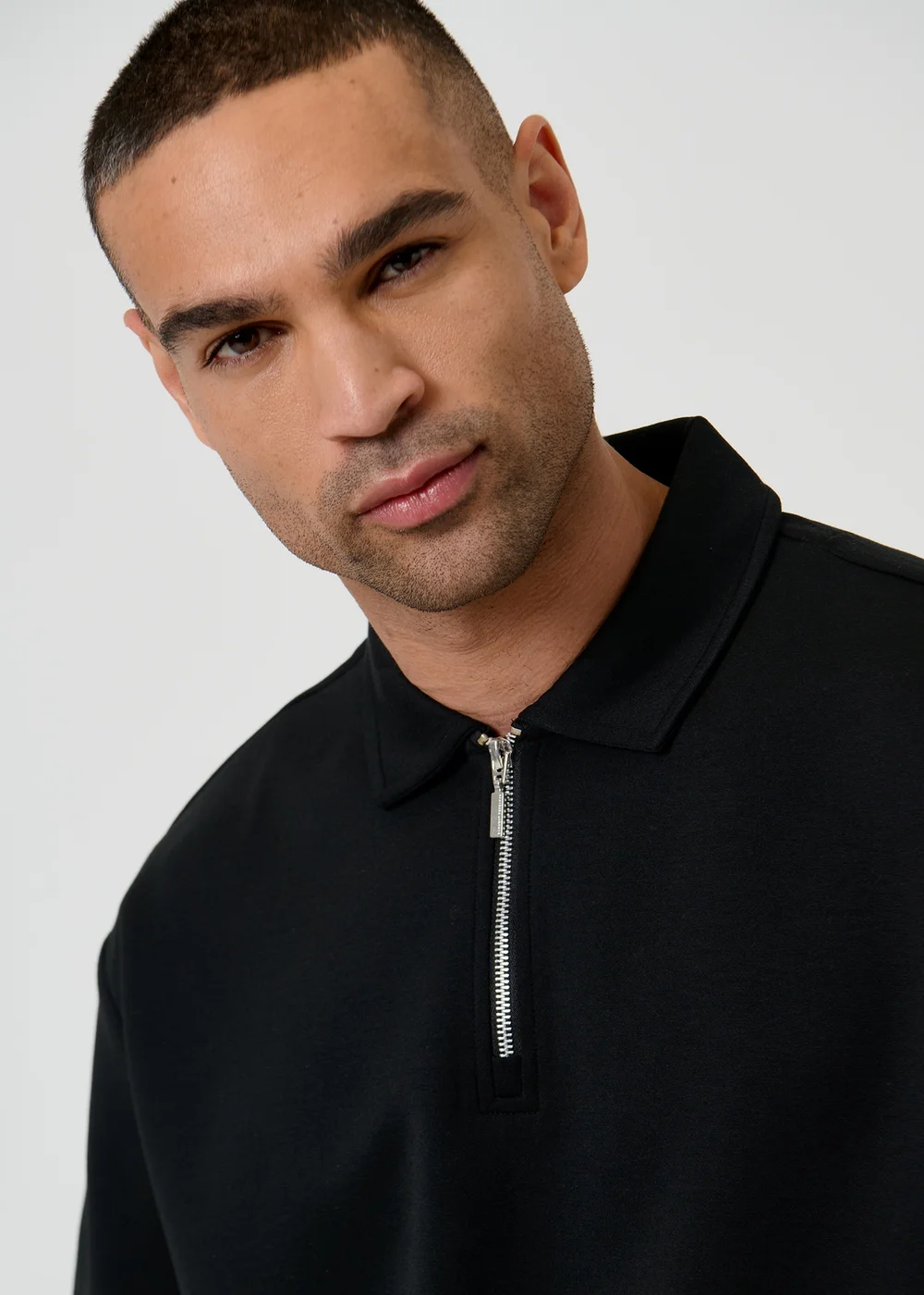 Threadbare Black Oversized Quarter Zip Polo Shirt - M Image 4