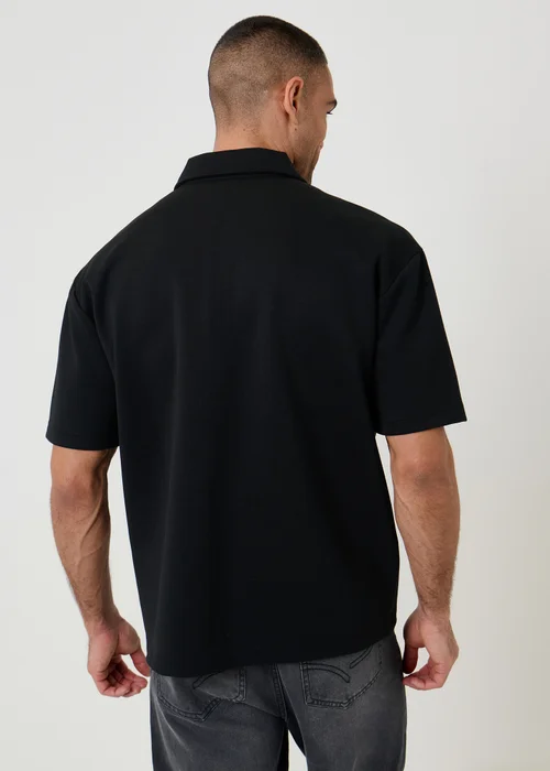 Threadbare Black Oversized Quarter Zip Polo Shirt - M Image 2