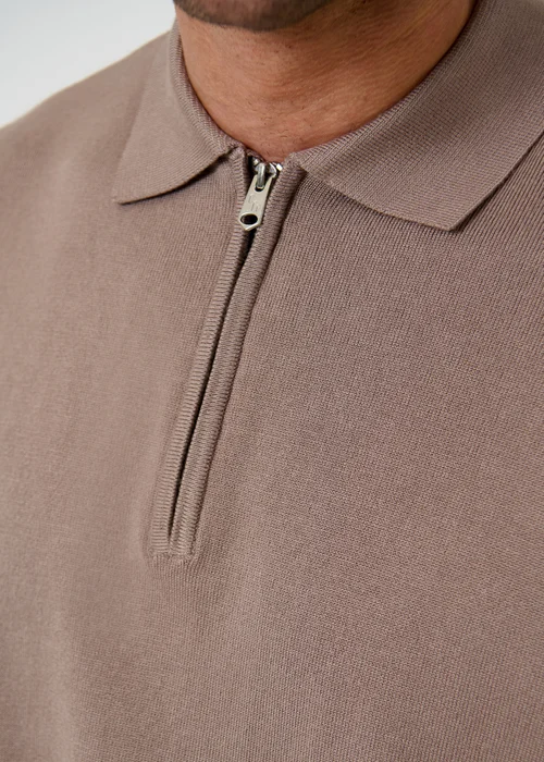 Threadbare Taupe Relaxed Fit Knitted Quarter Zip Polo - L Image 5
