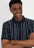 Threadbare Navy Textured Stripe Knitted Quarter Zip Polo - L Image 4