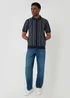 Threadbare Navy Textured Stripe Knitted Quarter Zip Polo - L Image 3