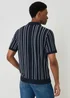 Threadbare Navy Textured Stripe Knitted Quarter Zip Polo - L Image 2