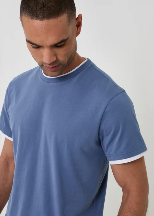Threadbare Blue Cotton Mock Layer Short Pyjama Set - XL Image 4