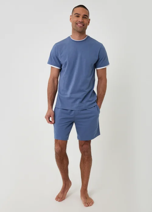 Threadbare Blue Cotton Mock Layer Short Pyjama Set - XL Image 3