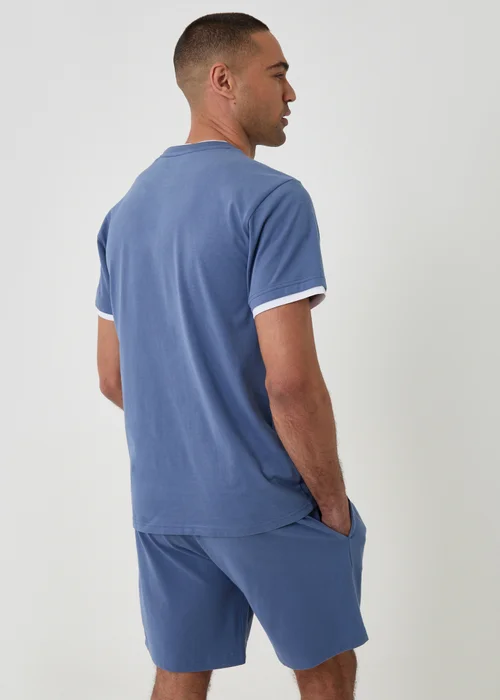 Threadbare Blue Cotton Mock Layer Short Pyjama Set - XL Image 2