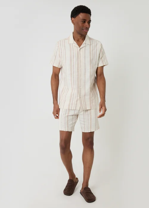Threadbare Stone Geometric Stripe Textured Cotton Shorts - L Image 3