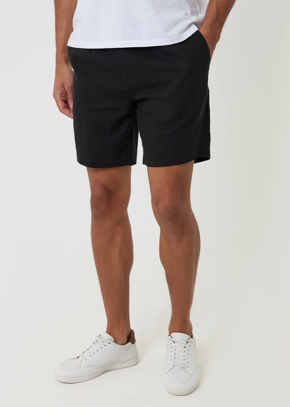 Threadbare Black Shorter Length Linen Blend Shorts - M Image 1