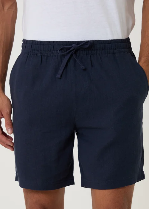 Threadbare Navy Shorter Length Linen Blend Shorts - M Image 4