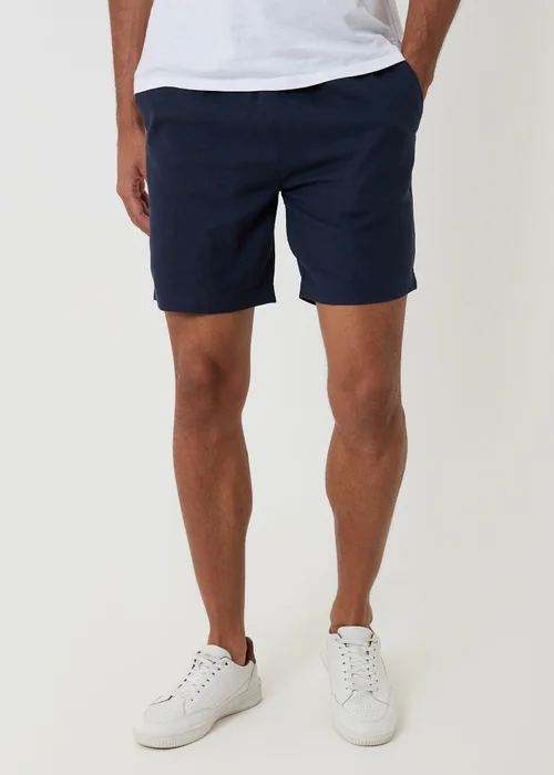 Threadbare Navy Shorter Length Linen Blend Shorts - M Image 1