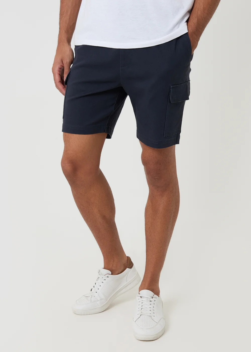 Threadbare Navy Shorter Length Stretch Cargo Shorts - S Image 1
