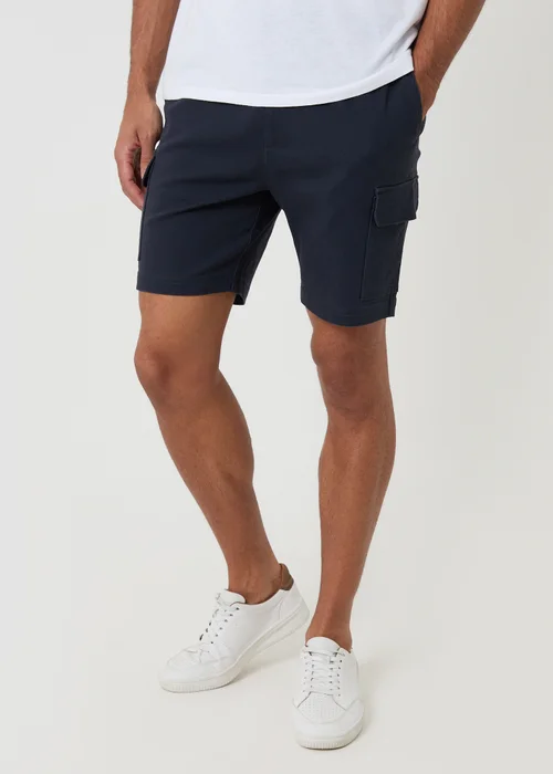 Threadbare Navy Shorter Length Stretch Cargo Shorts - S Image 1