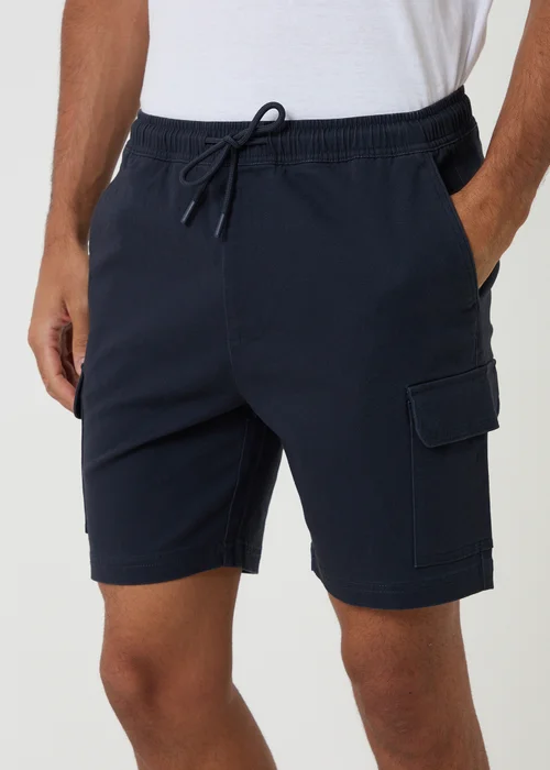 Threadbare Navy Shorter Length Stretch Cargo Shorts - S Image 4