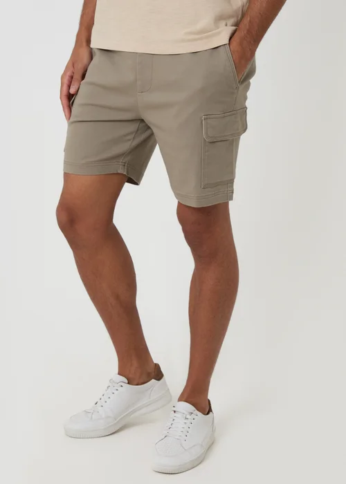 Threadbare Taupe Shorter Length Stretch Cargo Shorts - M Image 1