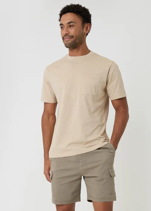 Threadbare Taupe Shorter Length Stretch Cargo Shorts - M Image 3