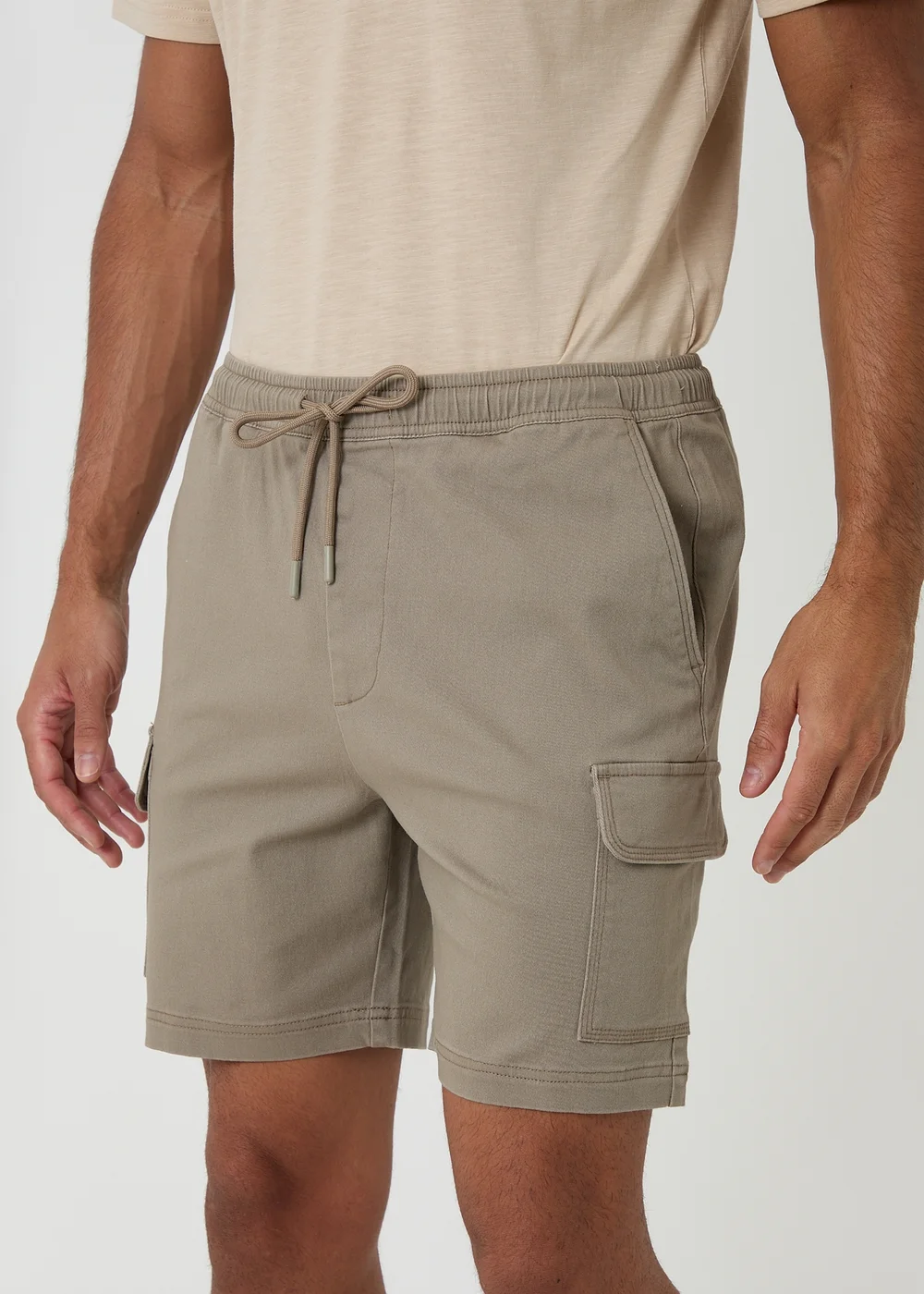 Threadbare Taupe Shorter Length Stretch Cargo Shorts - M Image 4