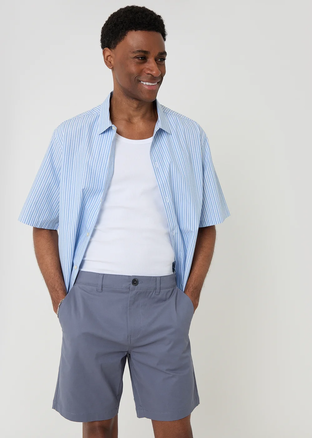 Threadbare Blue Cotton Regular Fit Stretch Chino Shorts - 36/L32 Image 3