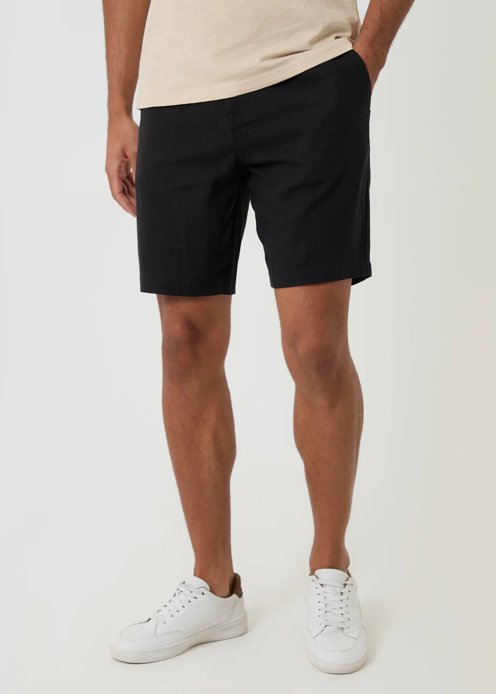 Threadbare Black Linen Blend Shorts with Belt - 32/L32 Image 1