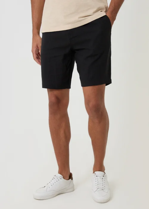 Threadbare Black Linen Blend Shorts with Belt - 32/L32 Image 1
