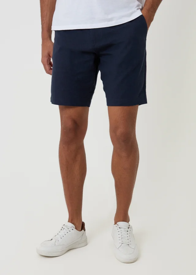 Threadbare Navy Linen Blend Shorts with Belt