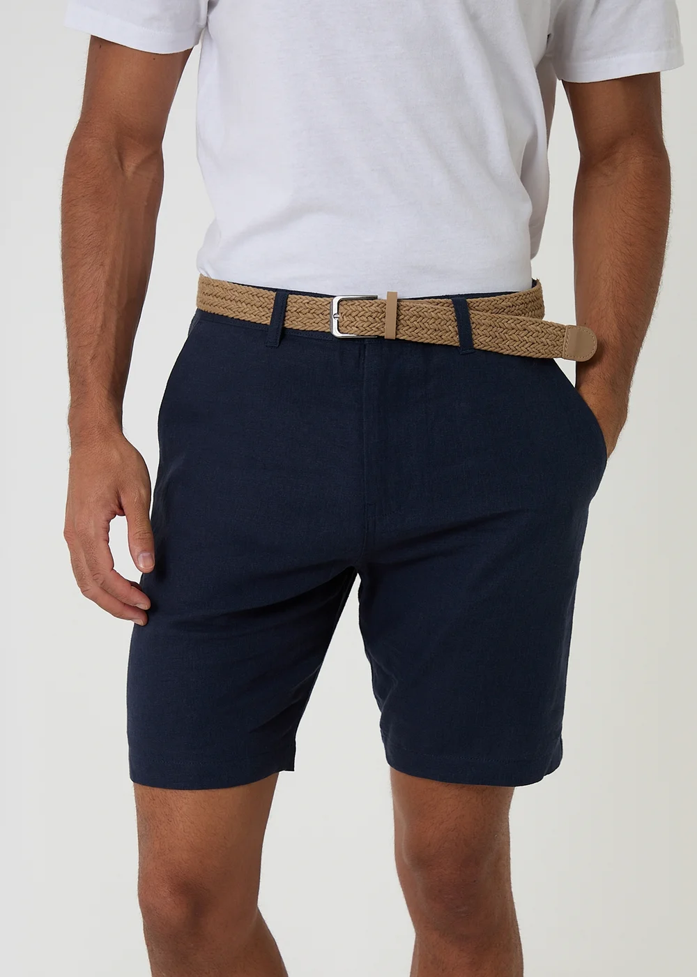 Threadbare Navy Linen Blend Shorts with Belt - 36/L32 Image 4