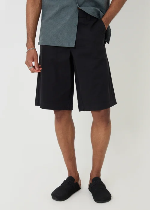 Threadbare Black Baggy Fit Cotton Chino Shorts - 38/L32 Image 1