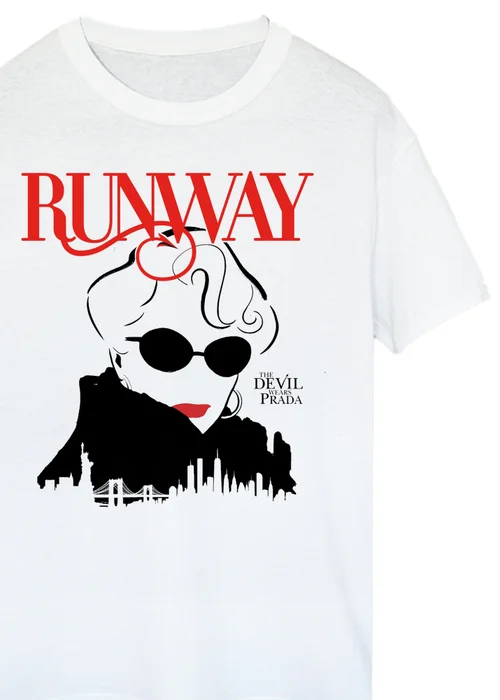 Spiral Galaxy Disney Devil Wears Prada Runway White Graphic Boyfriend Fit T-Shirt - S Image 2