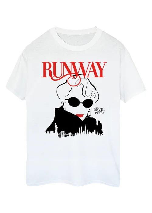 Spiral Galaxy Disney Devil Wears Prada Runway White Graphic Boyfriend Fit T-Shirt - S Image 1