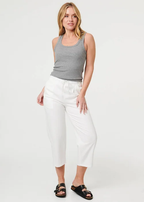 Izabel London White Tie High Waist Cropped Wide Trousers - 14 Image 4