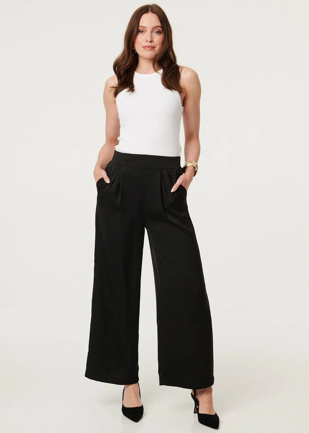 Izabel London Black High Waist Wide Leg Pleat Front Trousers - 10 Image 4