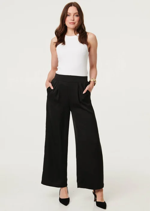 Izabel London Black High Waist Wide Leg Pleat Front Trousers - 10 Image 4