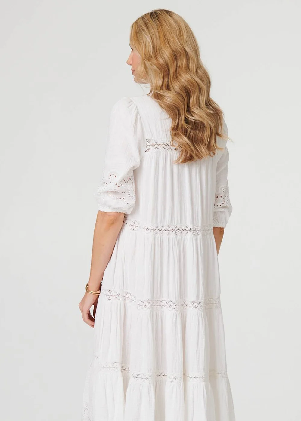 Izabel London White Broderie Anglaise Trim Tiered Midi Dress - 12 Image 2