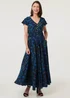 Izabel London Navy Geo Print Cap Sleeve Ruched Maxi Dress - 12 Image 4