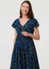 Izabel London Navy Geo Print Cap Sleeve Ruched Maxi Dress - 12 Image 1