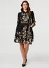 Izabel London Black Floral Tie Waist A-Line Knee Length Dress - 18 Image 4