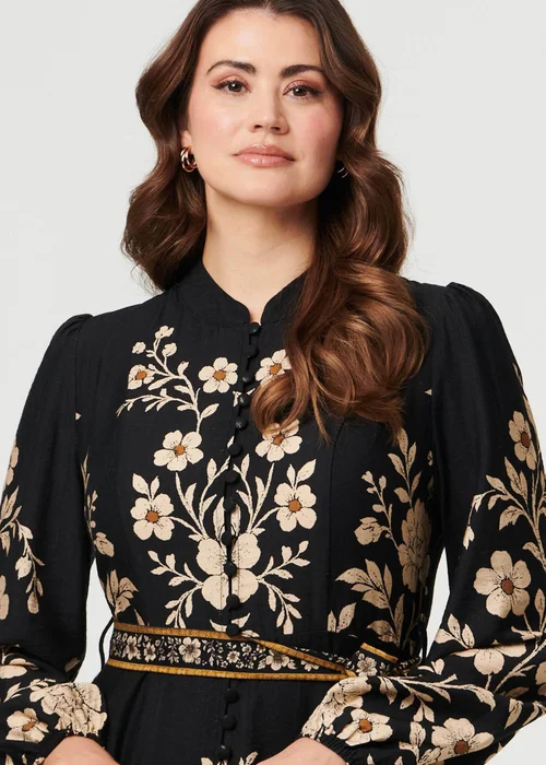 Izabel London Black Floral Tie Waist A-Line Knee Length Dress - 18 Image 3