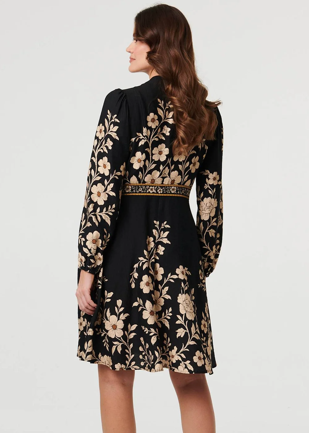 Izabel London Black Floral Tie Waist A-Line Knee Length Dress - 18 Image 2