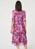 Izabel London Pink Floral Mesh Texture Pleated Midi Dress - 14 Image 2