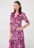 Izabel London Pink Floral Mesh Texture Pleated Midi Dress - 14 Image 1