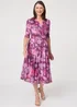 Izabel London Pink Floral Mesh Texture Pleated Midi Dress - 14 Image 4