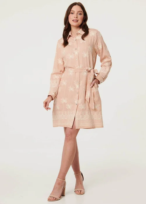Izabel London Multi Pink Floral Knee Length Tie Waist Shirt Dress - 10 Image 4