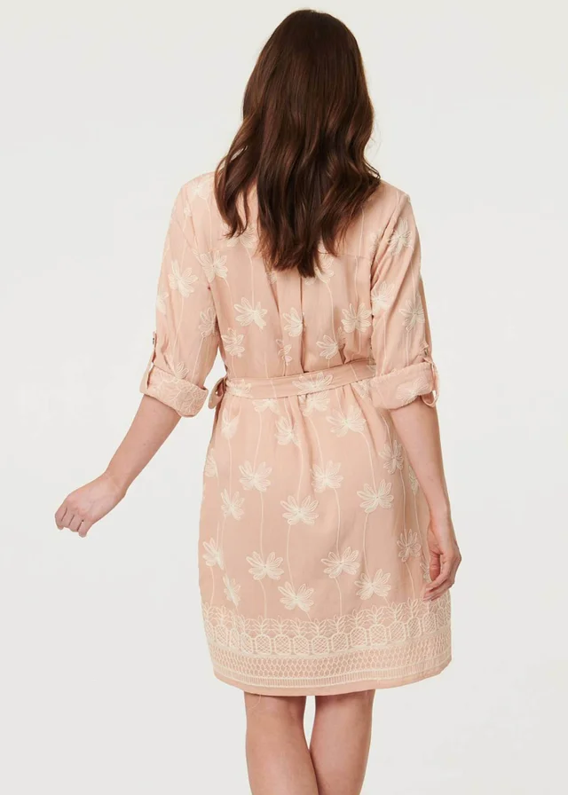 Izabel London Multi Pink Floral Knee Length Tie Waist Shirt Dress