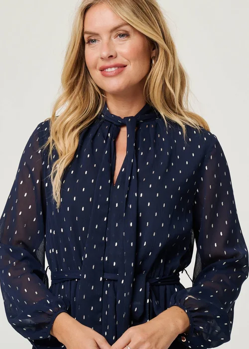 Izabel London Navy Polka Dot Print Long Sleeve Midi Dress - 10 Image 3