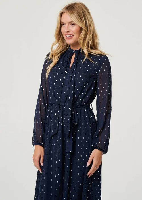 Izabel London Navy Polka Dot Print Long Sleeve Midi Dress - 10 Image 1