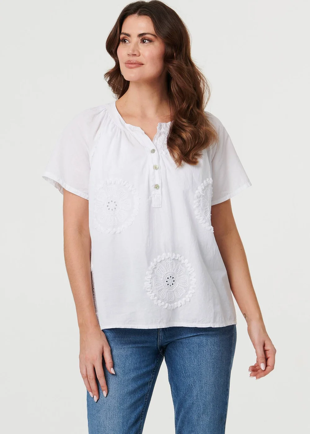 Izabel London White Embroidered Short Sleeve Relaxed Blouse - 10 Image 1
