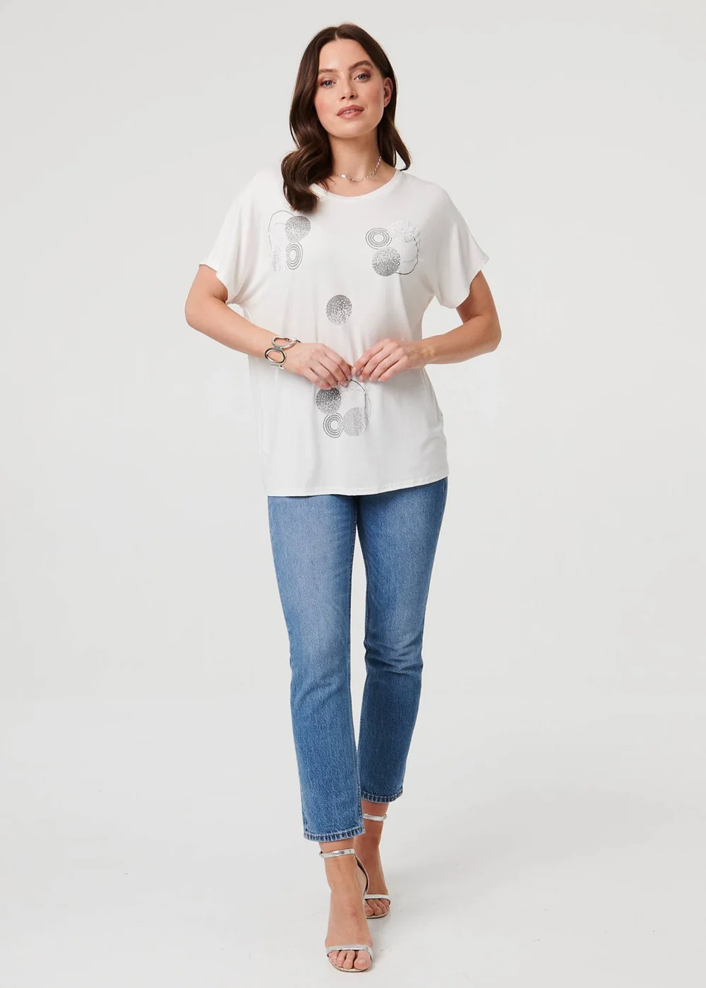 Izabel London White Sparkly Graphic Print Relaxed T-Shirt - 8 Image 4